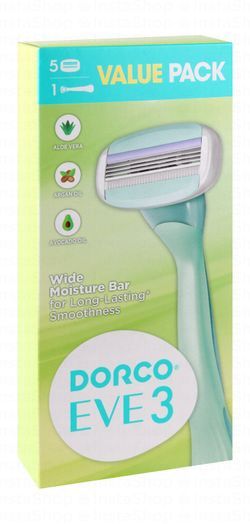 Dorco Eve 3 Green 5 Blade Razors with Vitamin E, Argan Oil & Aloe Vera Extract (Value Pack)